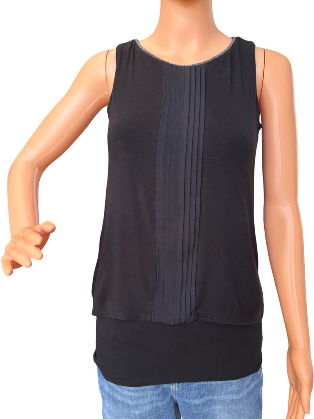 White House Black Market Black Layered Pleated Front Camisole